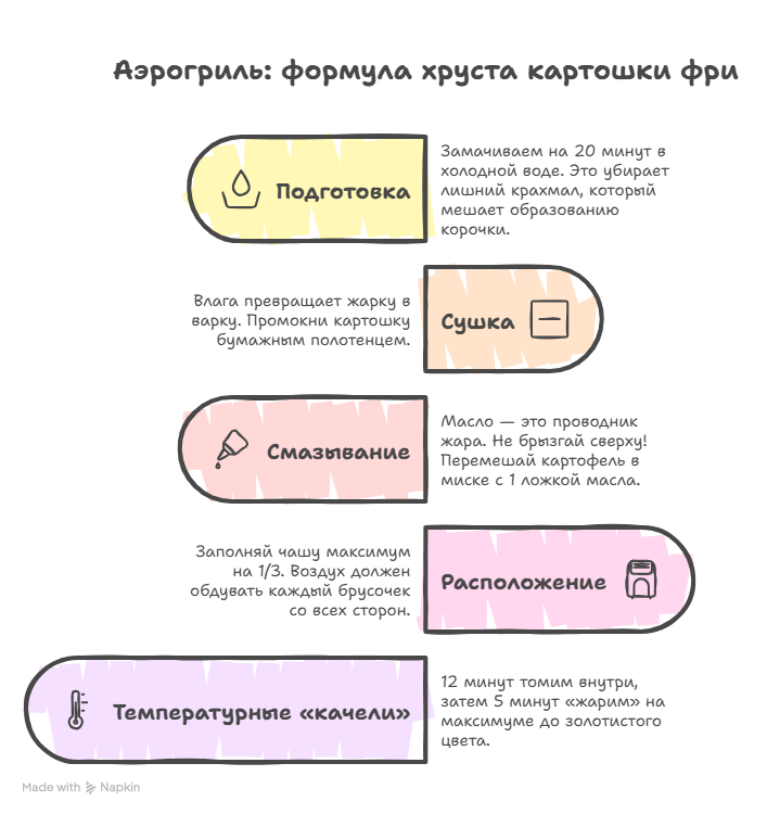 Как сделать картошку хрустящей в аэрогриле: 5 ошибок и их решение — инфографика