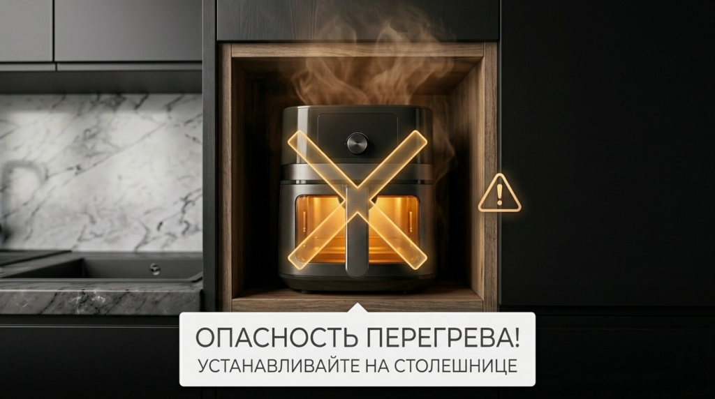 Предупреждение об опасности установки аэрогриля в нишу